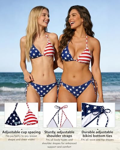 Image of American Trends Women's String Triangle Halter Bikini Set-2 Piece Swimsuit,Adjustable Ties,Removable Pads&Quick-Dry Fabric