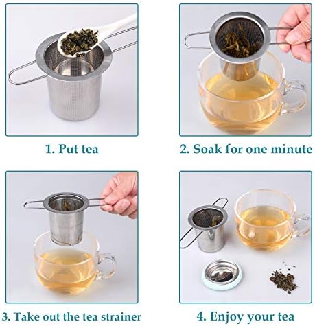 Fenshine Tea Infuser Stainless Steel Tea Strainer Folding Handle Tea Filter Extra Fine Mesh Strainer Brewing Basket with Lid for Loose Leaf Tea (Light Blue)