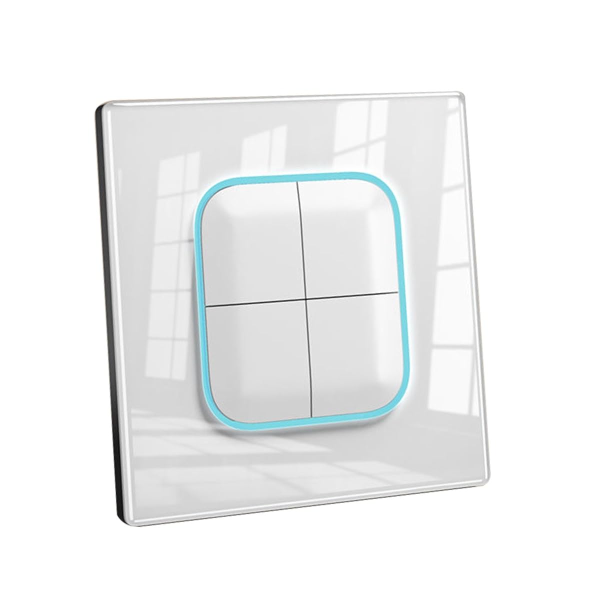 1/2/3/4 gang 2 way Black/White/Grey Tempered Glass Panel Acrylic Push Button Wall Socket Light Switch LED Indicator Lights 86mm*90mm (4 gang 2 way white)
