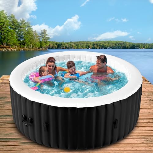 4-6 Person Inflatable Hot Tub, 264Gal Portable Blow up Hot Tub with 130 Strong Bubble Jets, Leak-Resistant PVC Round Outdoor Spa with Heater Pump and Insulated Cover, 82” X 82” X 25”