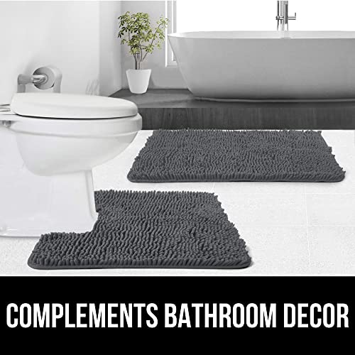 Gorilla Grip Soft Chenille Area Rug Set, 2 Piece Sets, Toilet Base Mat & 30X20 Mat, Absorbent Washable Mats, Microfiber Dries Quickly, Bath Rugs For Tub, Bathroom, Charcoal #TOP5