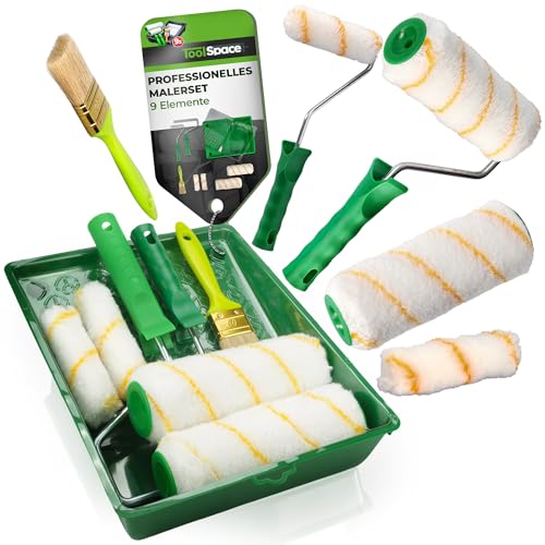 ToolSpace Professional Malerset+Farbroller Set+ Malerpinsel Set- farbroller/malerrolle/farbwalze, farbroller klein, pinselrolle, malerpinsel, Farbwanne, Malerzubehör, streichen zubehör für farben