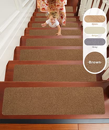 Stair Treads Carpet Non-Slip - 8"X30" Stair Mats Non-Slip Indoor - Stair Runners For Wooden Steps And Wood Stairs - 100% Polyester Tpe Backing Reusable - Safety For Pets Elders Kids (14 In Pack Brown) #TOP1