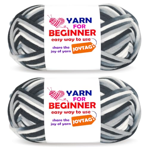 Image of 2 * 50g Rainbow Beginner Crochet Yarn for Crocheting and Knitting Multicolor Cotton Crochet Yarn for Beginners(Black Grey Tone)