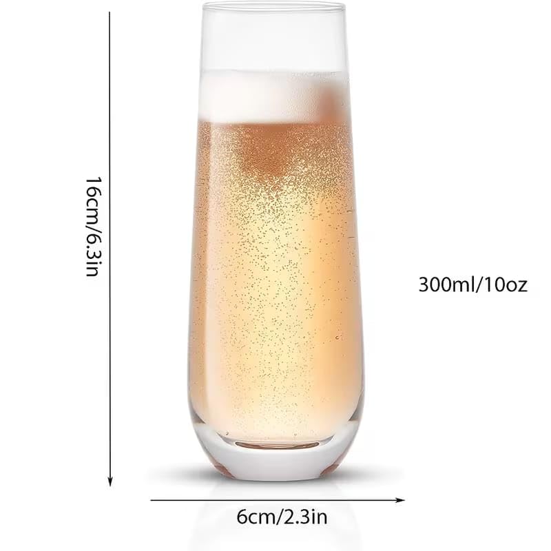 Image of PrimeWorld Stemless Champagne Glasses Set of 6 - 300ml | Crystal Flute Glass Cups for Champagne, Cocktails & Sparkling Wine | Elegant Drinkware for Parties, Weddings & All Occasions