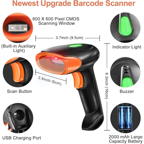 Image of ONLYU 2D USB Barcode Scanner: Handheld Wired QR Code Scanner for Computer Laptop POS PC, Fast Automatic 1D UPC Screen & Printed Bar Code Reader (Wireless Barcode Scanner)