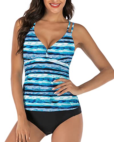 HAIVIDO Women's Tankini Bathing Suits Two Piece V Neck Criss Cross Back Padded Swimsuits with Cut Out Bikini Bottom Print-7 L