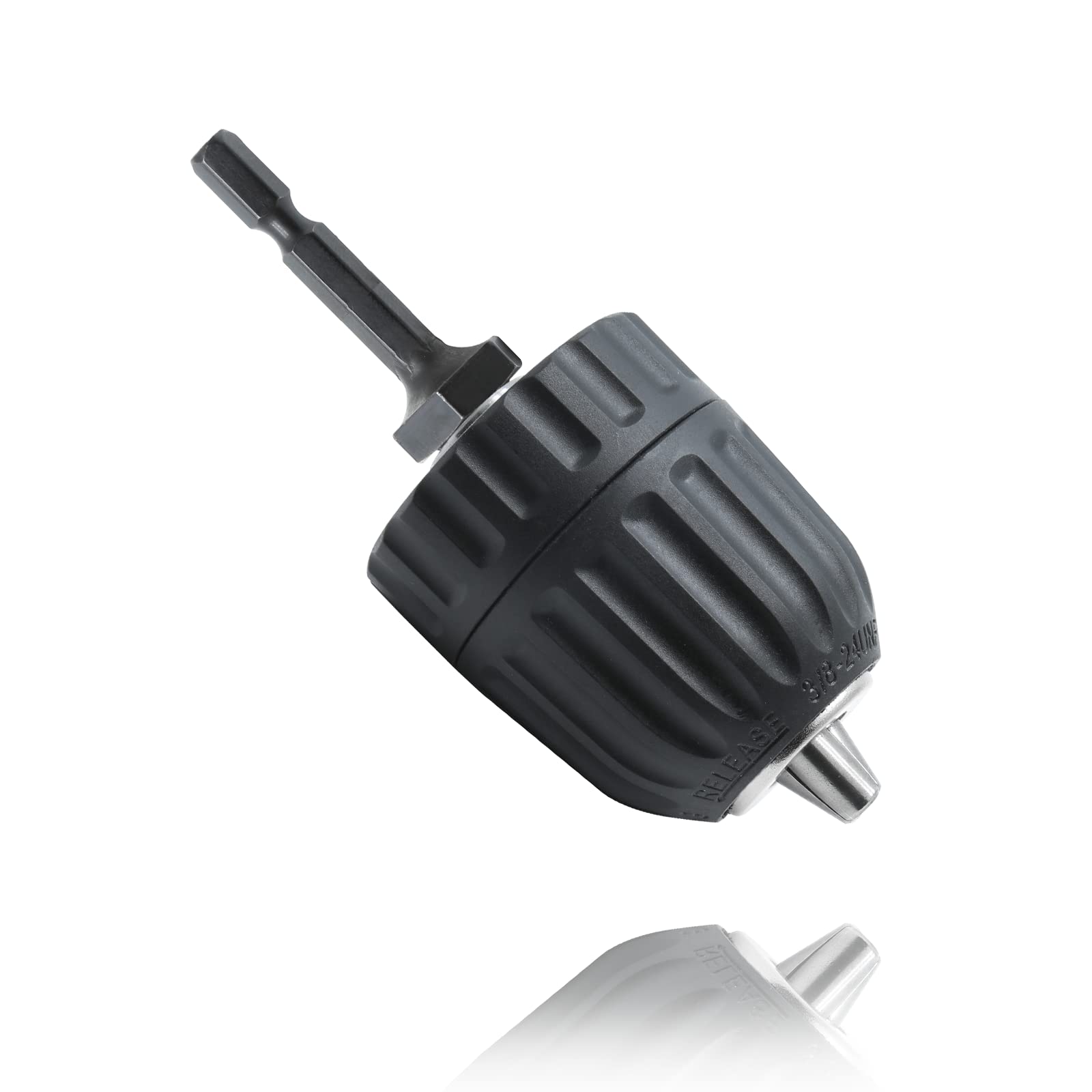 0.8-10mm Capacity Mount Keyless Drill Chuck, 3/8-24 UNF Mount Thread Impact Chuck Converter Conversion Tool, Quick Change Conversion Adapter with 1/4 Inch Hex Shank