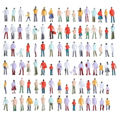 Dimioaoa 100pcs Mini People Figurines 1:100 Scale Mini Architectural Painted Tiny Model Sitting and Standing Plastic Small Dollhouse People for Miniature Scenes