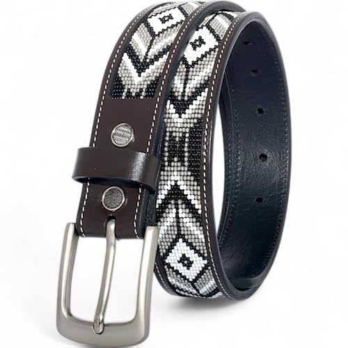 Handmade Aztec Heavy Duty Bead Full-Grain Leather Belt Unisex, Removable Buckle.3