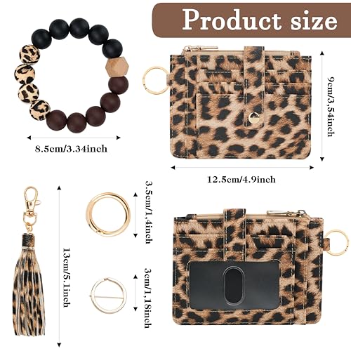 Image of KNGITRYI Wristlet Wallet for Women,RFID Keychain Wallet with Beaded Strap | 8 Card Slots,ID Window,Zipper Pocket,Leather Tassel,Compact Design