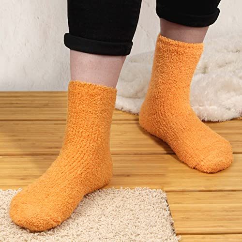 Image of BambooMN Women's Girl Fuzzy Warm Fluffy Tie-Dye Colorful Fun Crew Socks - 4 Pairs