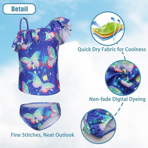 Image of Girls Two Piece Tankini Swimsuits Tie Dye Bathing Suit for Kids One Shoulder Swimwear 3-16 Years