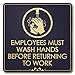Employees Must Wash Hands Before Returning to Work Sign, Black/Gold, Engraved, 5 Â¾