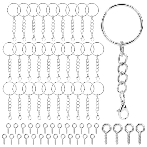 60 Stück Schlüsselanhänger Schraubösen Schlüsselanhänger Ring Set Schlüsselring Basteln Set mit Kette Karabinerverschluss DIY Schlüsselringe für Schlüssel-Taschen Schmuckherstellung