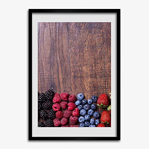Affiche moderne Fruits de la forêt avec cadre MDF 50x70 cm - Tableau en bois décoration murale