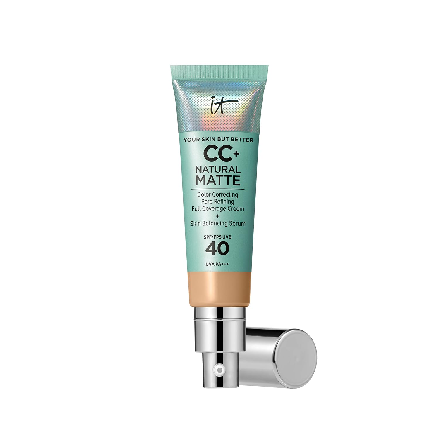 IT Cosmetics Your Skin But Better CC+ Cream Natural Matte LSF 40, 32 ml, Glanz reduzierende, farbkorrigierende und pflegende Foundation mit LSF 40, Getönte Gesichtscreme