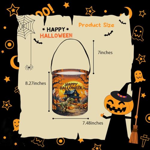 Image of Halloween Bucket for Trick or Treat Kids Halloween Pumpkin Bucket Halloween Candy Snack Baskets Pumpkin Halloween Party Decoration (Ghost Dinosaur)