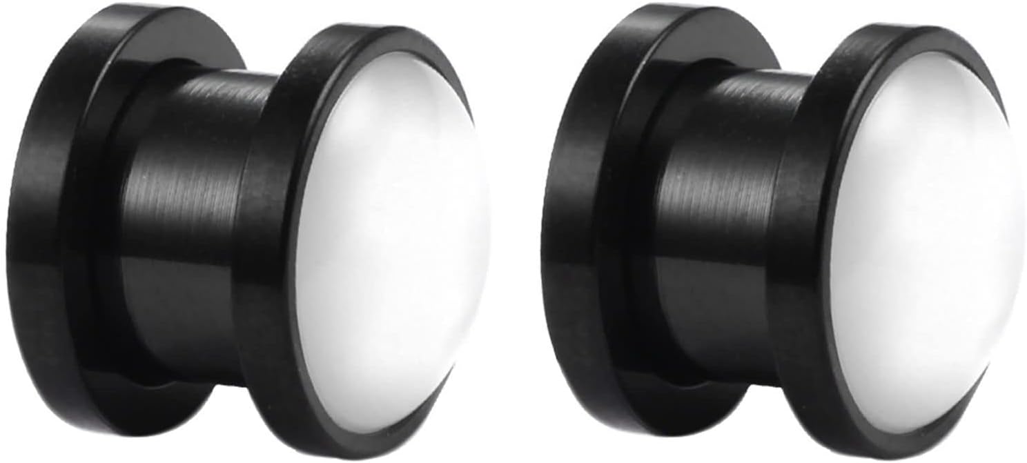 Beydodo Surgical Steel Tunnels and Plugs, Screw Gauges for Ears Single Flare Round with Cat's Eye Stone