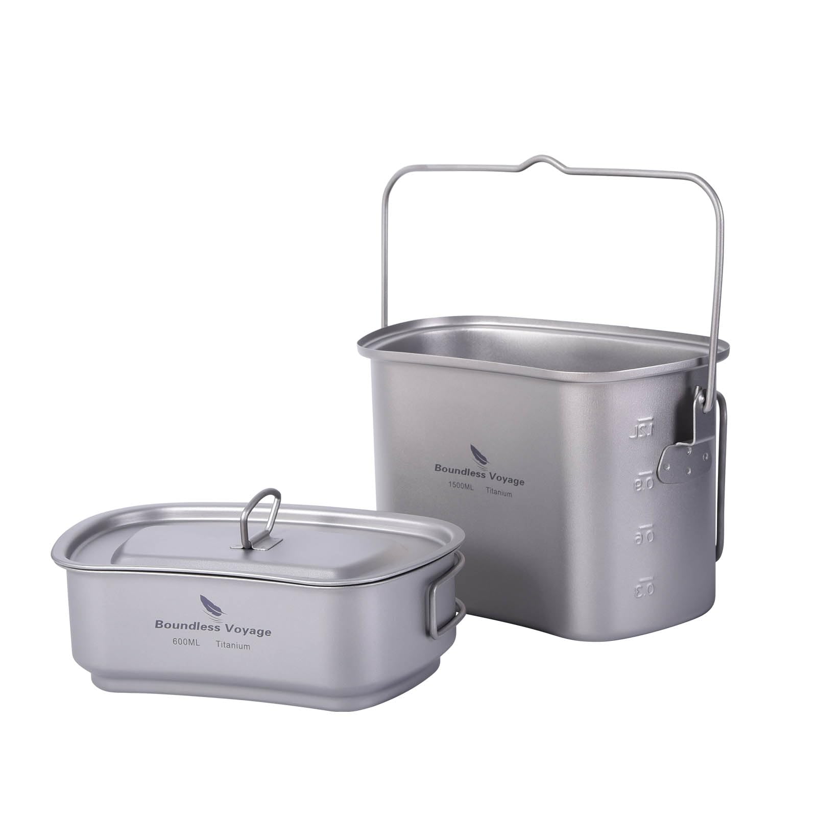 Sponsored Ad – iBasingo Titanium Pot Pan Set 1500ml & 600ml Camping Cookware Military Canteen Mess Tin Cooking Kit Outdoor Lunch Box Ultralight Portable Hanging Pot Cup Bowl Set with Lid & Folding Handle Ti2059C