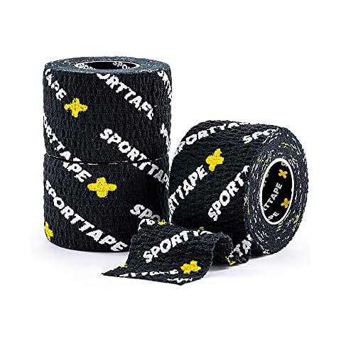 SPORTTAPE 3 Rolls Weightlifting Thumb Tape - Black Print | Cross Fit Tape with Sweatproof Adhesive | Easy Tear, Strong Grip | Thumb Tape for Hook Grip, Oly Lifting, Finger Protection - 3.8cm x 4.5m Cover