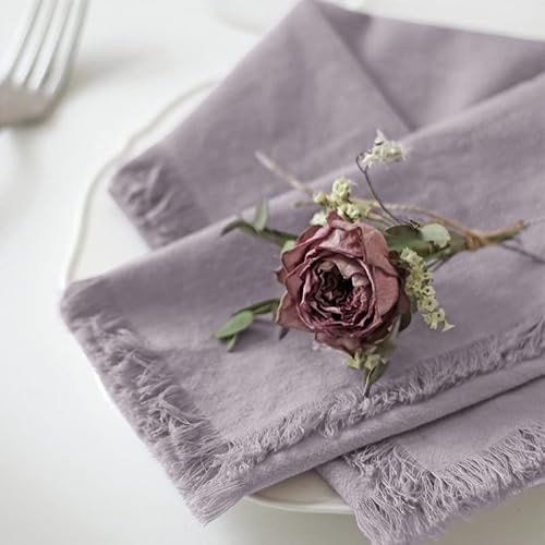 Ayuzawa Handmade Cloth Napkins 100% Cotton Napkins with Fringe，Delicate Handmade Cloth Napkins for Dinners, Parties, Weddings and More，18 x 18 Inch Set of 4 - Lavender