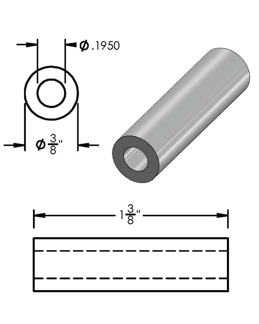 Aluminum Spacer 3/8" OD x 3/16" ID, Round Spacer, Unthreaded Standoff, Bushing, Plain Finish, Fits Screws Bolts #10 or M4 by Metal Spacers Online (1-3/8" Length, 50 Pack)