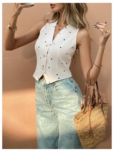 SHENHE Women's Heart Print Cute Vest Button Up V Neck Business Casual Cropped Sleeveless Blazer Suit3
