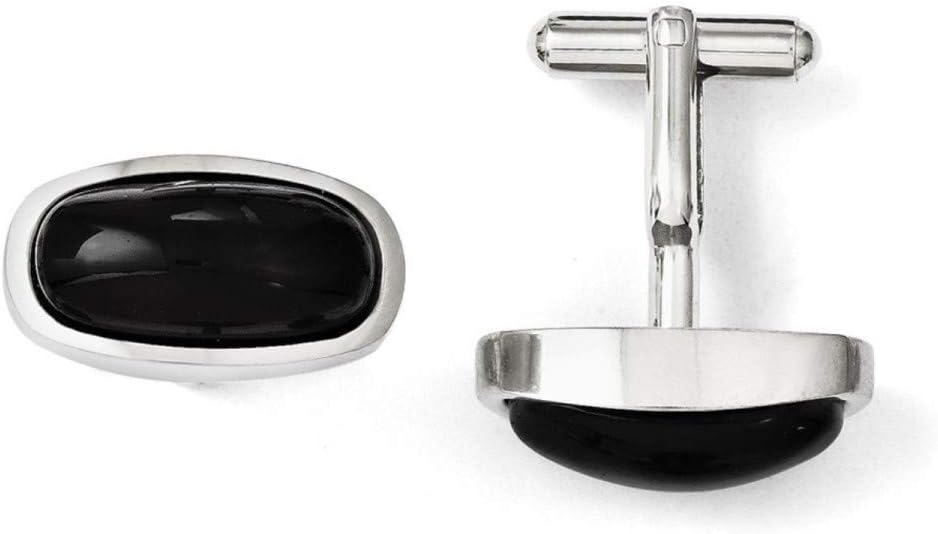 Stainless Steel Black Agate Oval Cuff Links, 24X14MM