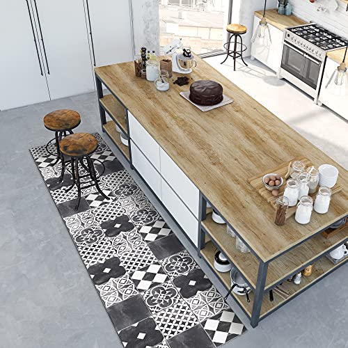 CREARREDA Tapis de Cuisine antidérapant Carreaux de Ciment en Ardoise 240x50 cm Tapis de...