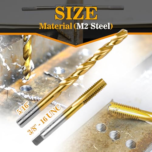 Image of 3 /8 inch-16 UNC Tap and 5 /16 inch Drill Bit Kit, M2 HSS Drill and Tap Set, Combination of Drill and Tap Kit for Metal