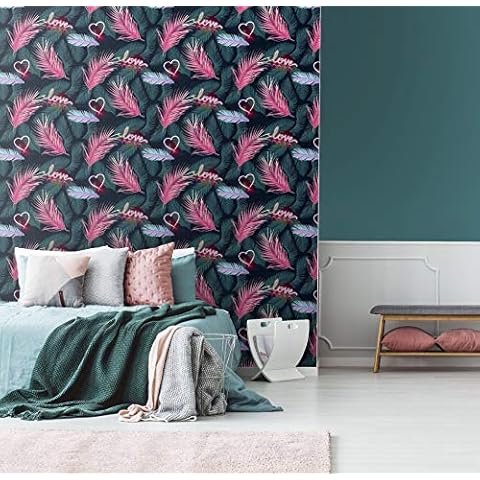 Fresco Neon Love Tropical Floral Wallpaper Cover