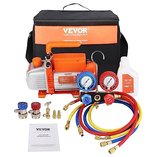 VEVOR Bomba de Vacío Aire Acondicionado 128 L/min Bomba de Vacío HVAC 180 W con Kit Manómetros y Manguera de Goma Tricolor 1440 rpm Bolsa de Transporte para R134a Aire Acondicionado Frigorífico Coche