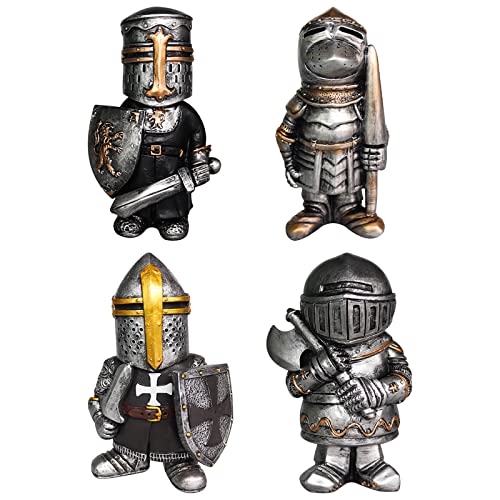 Nezababy 4 Pcs Knight Gnomes Guard Garden Statue Decoration Medieval Wee Crusader Battle Swordsman Fighting Outdoor Figurines Lawn Decor Resin #TOP10