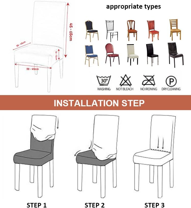 Miniatura 6 de Franala Juego de 4 fundas para silla, color gris, geométricas, elásticas, lavables, extraíbles, para cocina, hotel, comedor, boda, fiesta,