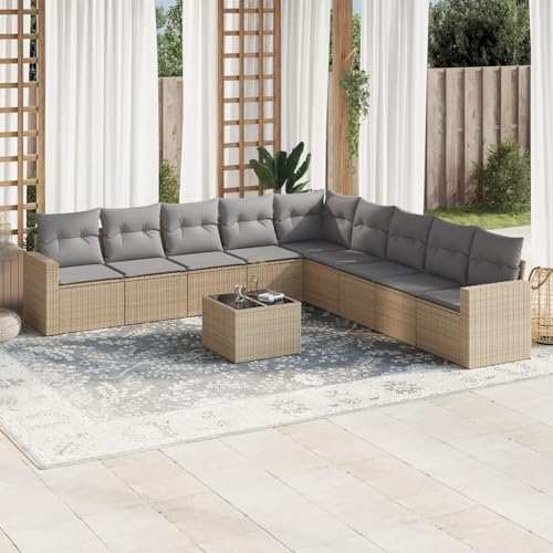 Brokky Juego de sofás jardín con Cojines Outdoor Furniture Sofa Exterior terraza Sofa Jardin Muebles Jardin Exterior Beige 10 pzas ratán sintético / 3219089