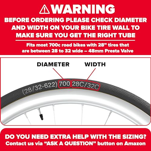 Ultraverse Bike Inner Tube for 700x28-32c, 28 inch Bicycle Wheel Sizes with 48mm Presta Valve - Butyl Rubber Tubes for Road and Gravel Bikes - 2 Pack with 2 tire levers Included