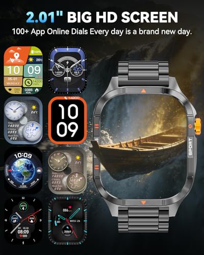 Image of Smart Watches for Men, 2.01''HD Military Smart Watch with 1000mAh Battery /Flashlight,Answer /Make Calls Smart Watch for Android and iPhone with SpO2 /Heart Rate /Sleep /100+ Sport Modes