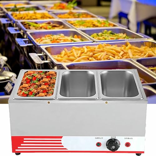 Image of Electric Plates Buffet Steam Buffet, Commercial 1500W Stainless Steel Chafing Dishes Table Steamer Soup, with Lids, Drain Tap, for Restaurants ~ /
