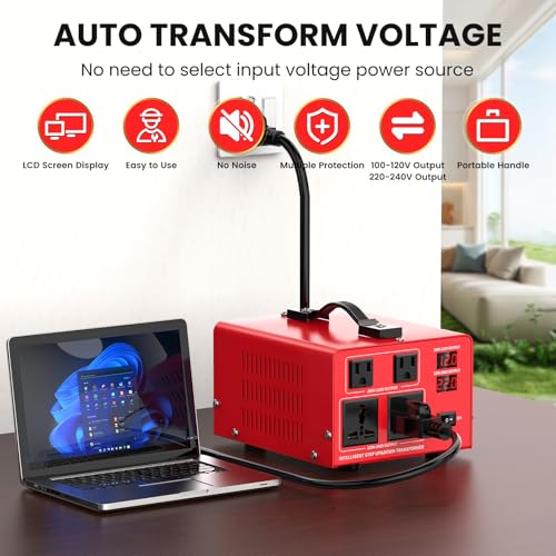 Image of 1000W Voltage Transformer Power Converter(110V to 220V, 220V to 110V) Step Up /Down Converter 110 /120 Volt - 220 /240 Volt w /US Power Cord, LCD Display, 2 US Outlets, 2 Universal Outlet