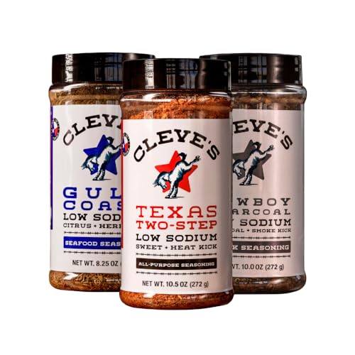 Cleve's Gourmet Seasoning Bundle, Cowboy Sear Trio. Includes Gulf Coast Citrus & Herb Kick, Texas Two Multi Purpose & Cowboy Charcoal Steak Rub, 3-Pack