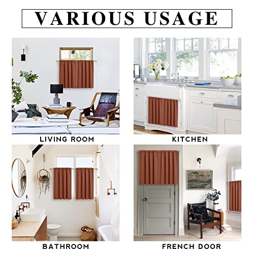 RYB HOME Small Curtains Blackout - Privacy Energy Efficiency Mini Curtains for Kids Bedroom RV Camper Windows Trailer Bathroom Kitchen Cabinet Door Window, W 29 x L 36, Burnt Orange, 2 Panels