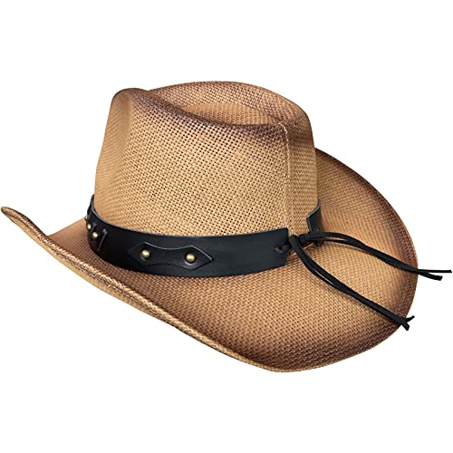 Western Outback Cowboy Hat Men\'s Women\'s Style Straw Felt Canvas (Brown Bull) - Thumbnail 4