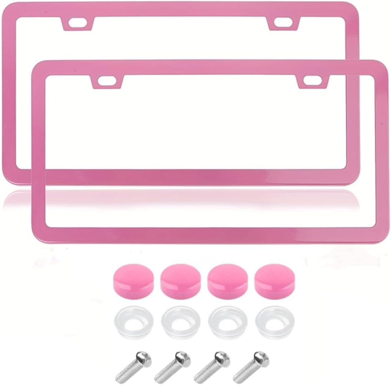 Fashion Super Slim Matte Pink License Plate Frames,Exclusive License Plate Covers,Weather Proof License Plate Holder for Women(2 Frames Pink)