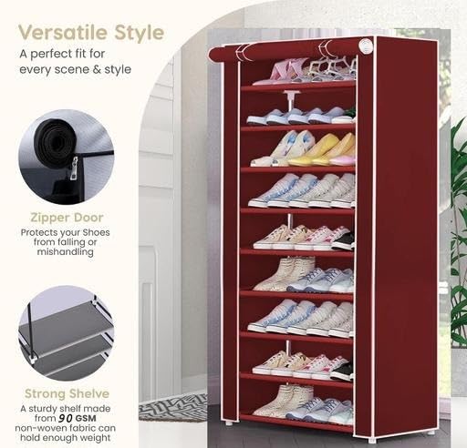 Image of 6-Layer Shoe Rack Stand with Covered Plastic Frame Ideal for Bedroom Living Room Hallway Maroon 1