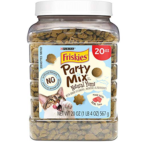 Purina Friskies Natural Cat Treats, Party Mix Natural Yums With Wild Caught Tuna and Added Vitamins, Minerals and Nutrients - 20 oz. Canister