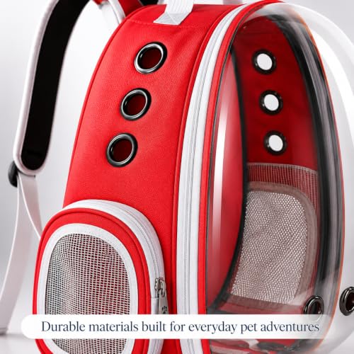 Image of Large Cat Backpack Carrier ExpandablePet Carrier Backpack for Small Medium Cats Fit Up to 18 Lbs, Foldable Puppy Backpack Carrier for Travel,Hiking (Red, Bubble)