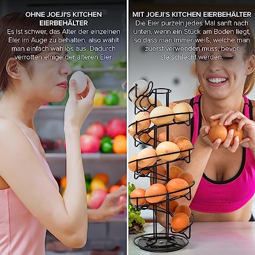 Joeji’s Kitchen Eierablage im Spiral-Design, Eierkorb, Eierspirale, Eierhalter, Eier – Metall – für bis zu 36 Eier – Aufbewahrung von Küchenzubehör (schwarz)