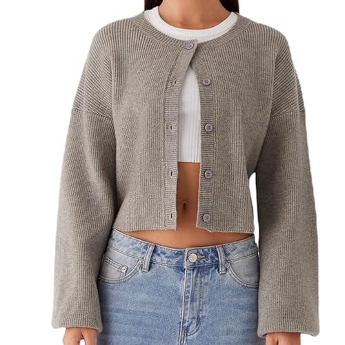Image of Women Y2k Crop Cardigan Sweater Long Sleeve Button Down Cardigan Vintage Open Front Sweater Cute Knit Pullover Tops