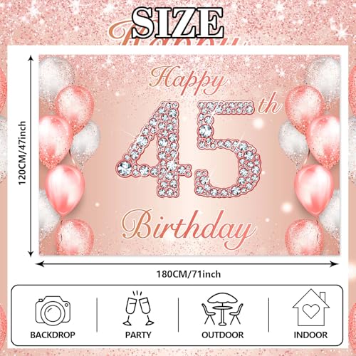Image of Happy 45th Birthday Rose Gold Banner Cheers to 45 Years Old Backdrop Confetti Balloons Theme Decor for Women 45 Years Old Pink Birthday Party Decorations Bday Supplies Background Favors Gift Glitter